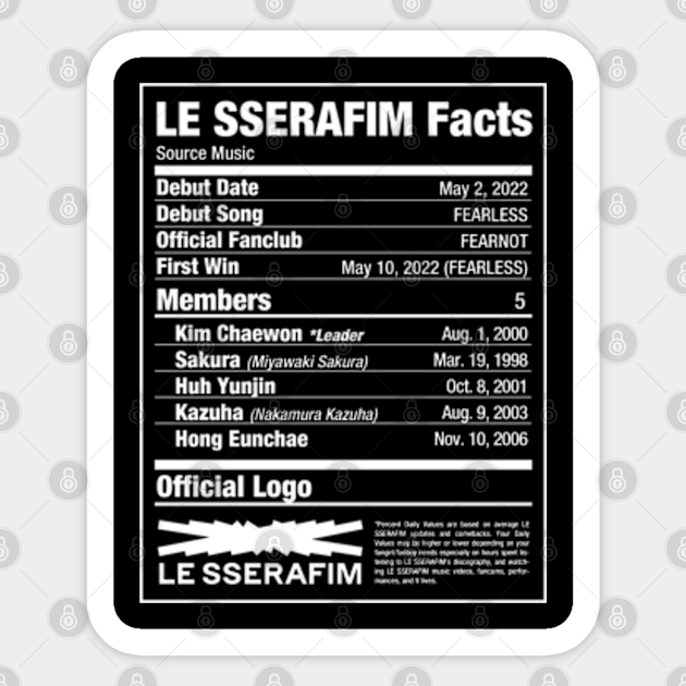 LE SSERAFIM Nutritional Facts - Le Sserafim - Sticker | TeePublic